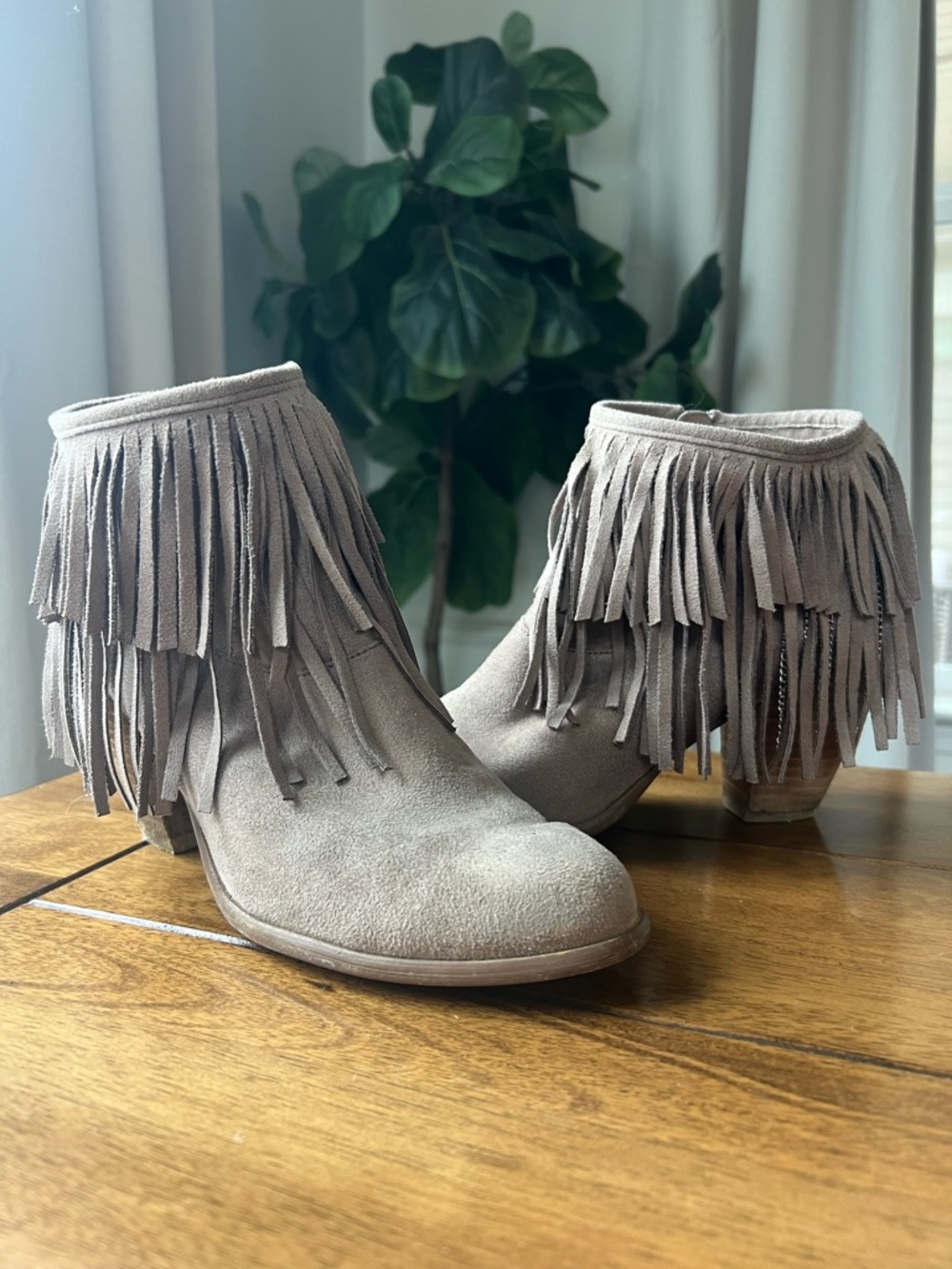 Fringe Suede Ankle Boots - Taupe